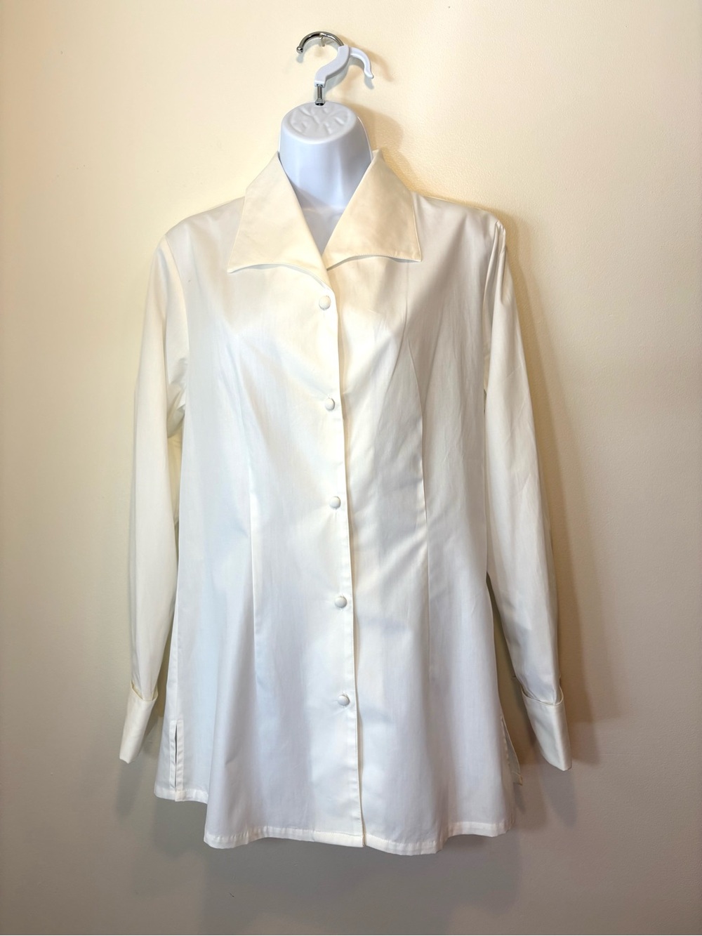 Vtg 90s White 100% Cotton Blouse NWOT Covered Buttons French Cuffs
